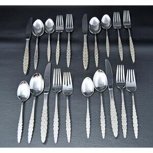 Lyon Romanesque International Silver Stainless Flatware 4 Place Settings AS IS